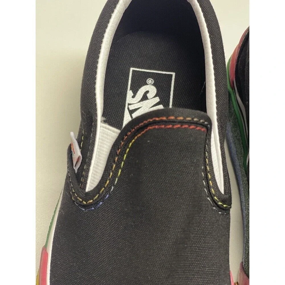 Vans Sneakers Classic Slip On Platform Black Glitter Rainbow Women 5.5 Pride New